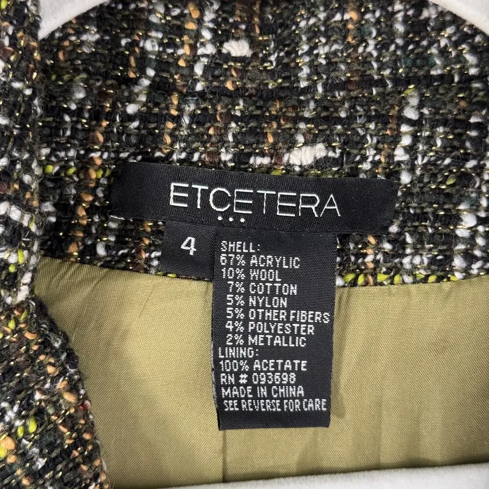 Etcetera Jacket Womens 4 Metallic Tweed Coat Academia Preppy Zipper Detail - Picture 3 of 13